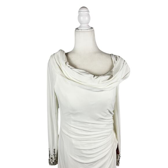 Mac Duggal Beaded Cuff Off-Shoulder Faux Wrap Gown White NWT Size 12 - Picture 5 of 12
